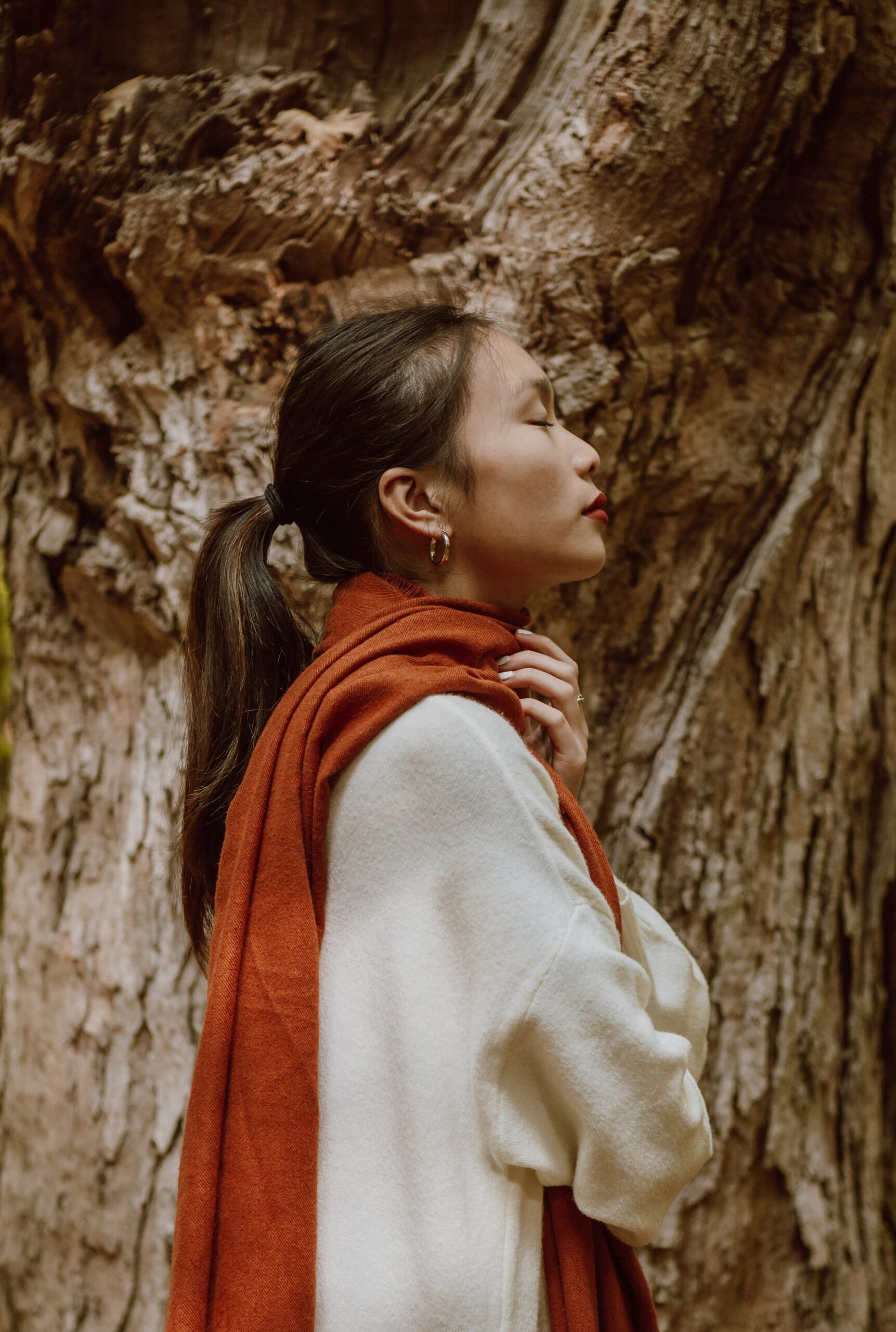 stock image girl in red scarf